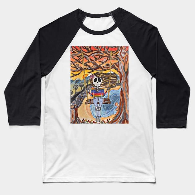 Lively Bones Tree Swing Baseball T-Shirt by LuvbuzzArt